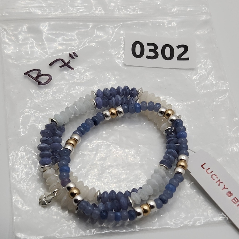 Boho Lucky Brand Blue White Gemstone Beaded Stretch Bracelet Set 3pc NEW - Picture 5 of 6